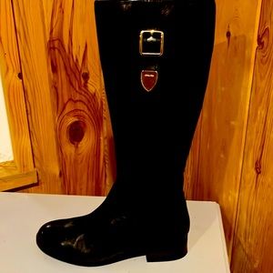 COACH  EASTON CALF LEATHER FLAT TALL BOOTS in Black SZ 9 W/ gold Coach tag
